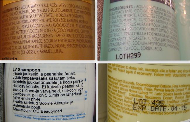 Šampoonide etiketid